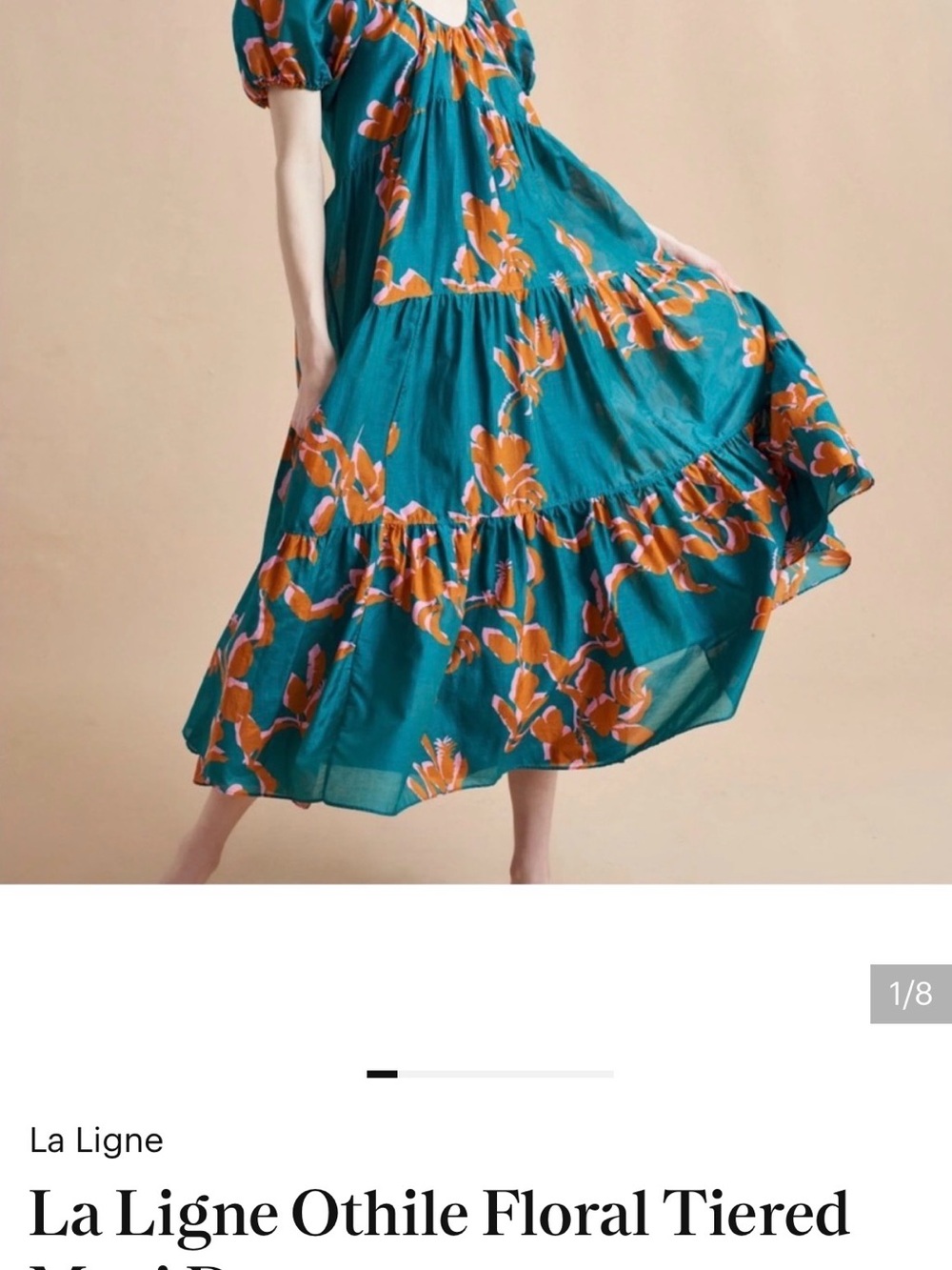 La Ligne Teal Maxi Dress with Orange Floral Print